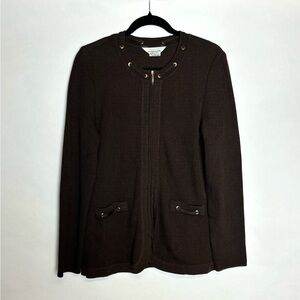 Misook zip up sweater with gold accents